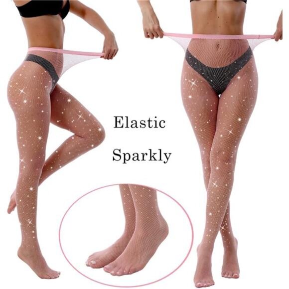 Sexy Sparkly Fishnets Stockings Jeweled High Waist Fishnet Tights - Picture 4 of 6